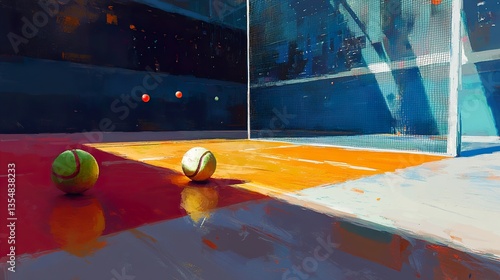 Vibrant Tennis Court Painting: Abstract Sports Art