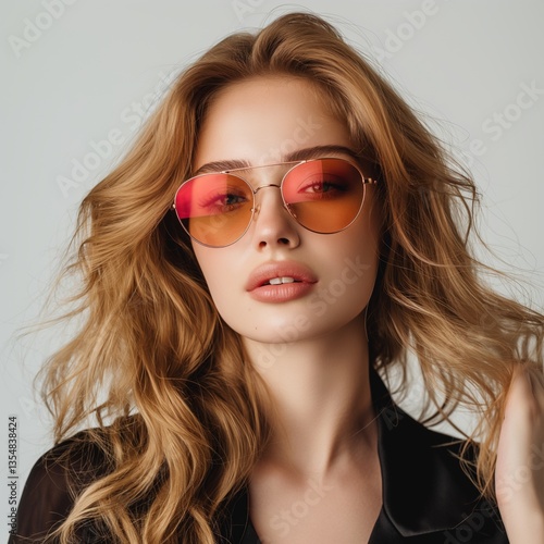 Wallpaper Mural A stunning young woman with long blonde hair wearing stylish orange-tinted sunglasses, exuding confidence and elegance. Torontodigital.ca