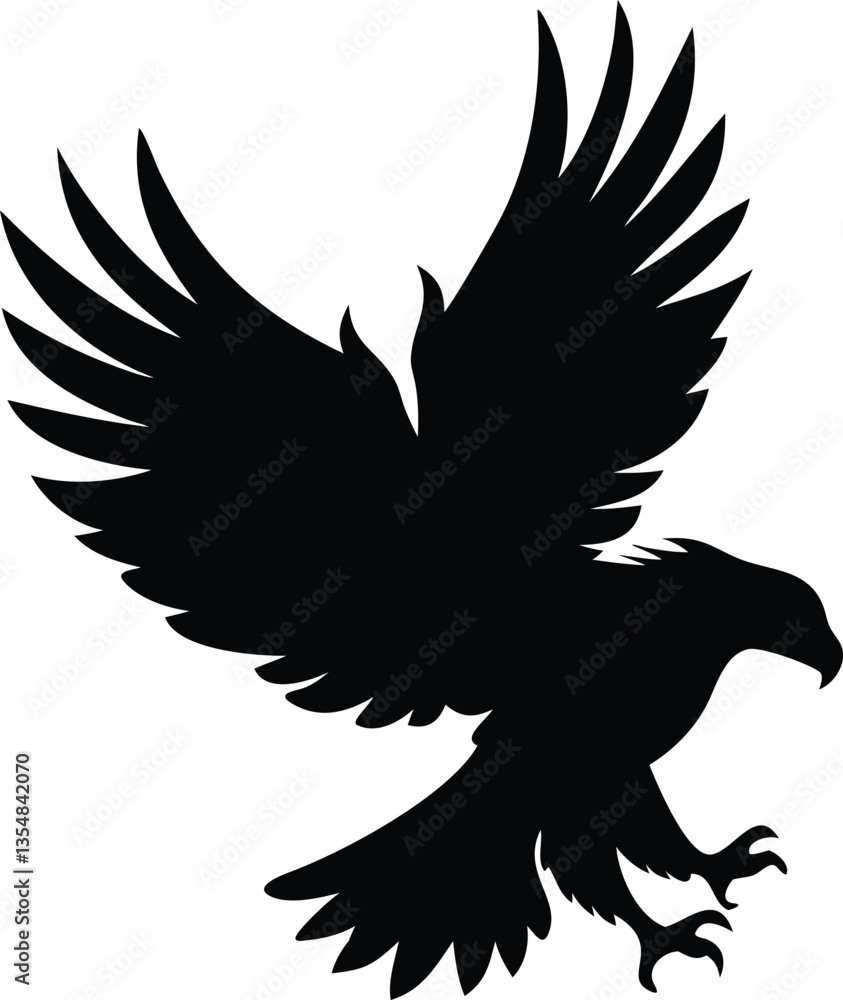 Obraz premium Flying Eagle Silhouette with Spread Wings. Eagle icon. Bird of predator. Vector stock illustration