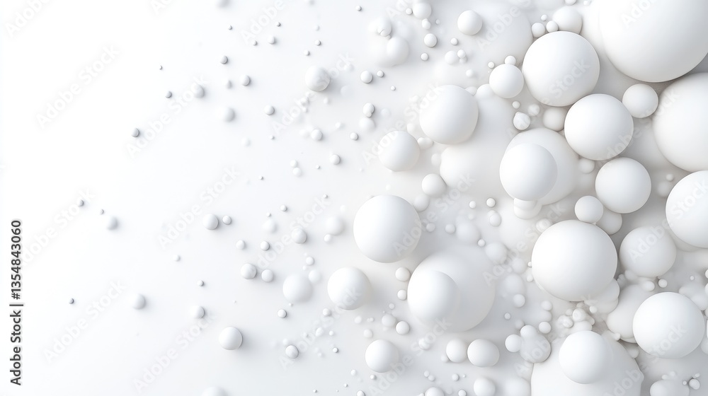 Abstract composition of clustered white spheres. A multitude of various sized spheres create a dynamic, visually appealing design. A soft, light, and airy aesthetic is apparent Abstract composition of clustered white spheres. A multitude of various sized spheres create a dynamic, visually appealing design. A soft, light, and airy aesthetic is apparent