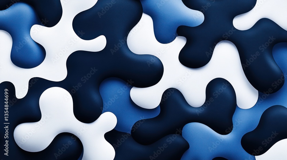 Abstract Fluid Shapes Pattern in Blue, White, and Dark Blue Colors. Abstract Fluid Shapes Pattern in Blue, White, and Dark Blue Colors.