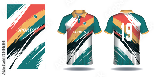 Sports Jersey Design: A stylish sports jersey featuring a vibrant design of dynamic stripes, a modern aesthetic for active wear. Capturing the essence of competition and athletic performance.