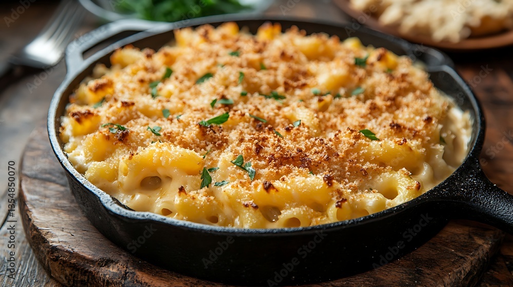 Soft mac and cheese accompanied by a golden bread crumb Soft mac and cheese accompanied by a golden bread crumb