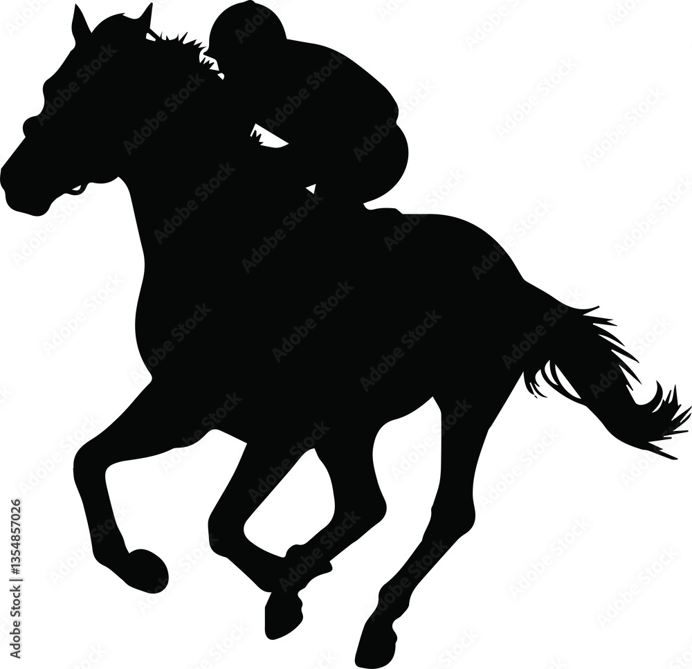 Fototapeta premium Silhouette of a jockey riding a galloping horse