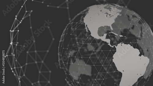 dark earth globe technology network plexus 3d animation full rotation loop. Can be used to represent the internet commerce, economic blocks globalization finance or cloud computing telecommunications