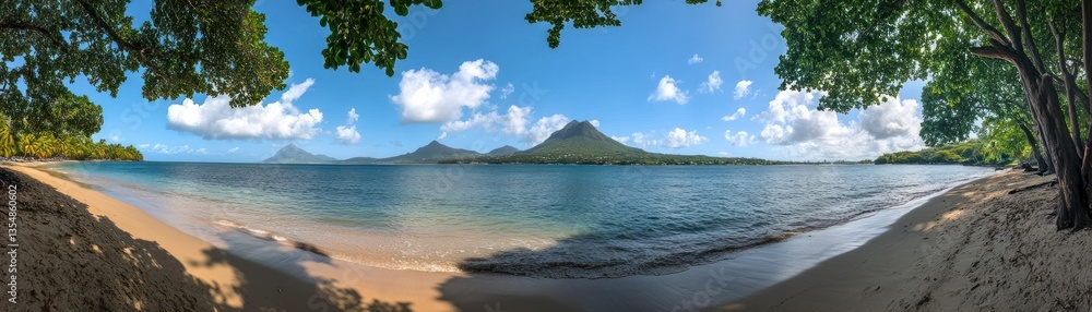 A scenic coastal landscape with mountains and clear blue water A scenic coastal landscape with mountains and clear blue water