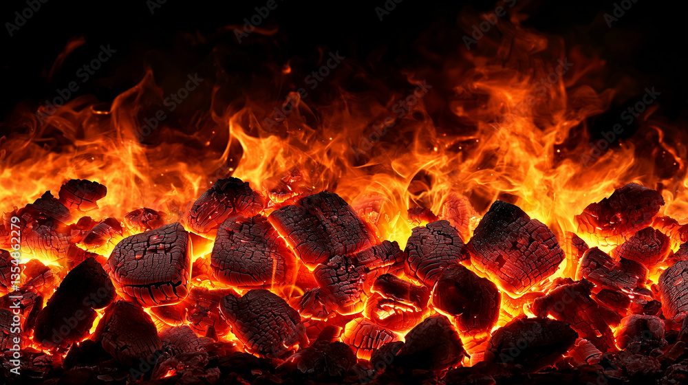 Glowing Hot Coals and Flames with Sparks in High Heat Background
Glowing Hot Coals and Flames with Sparks in High Heat Background