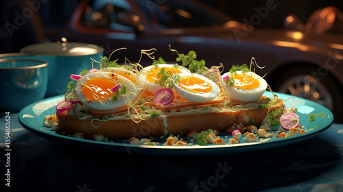 Bruschetta with half baked egg Energetic photo