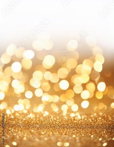 white background with sparkling gold glitter bokeh swirls