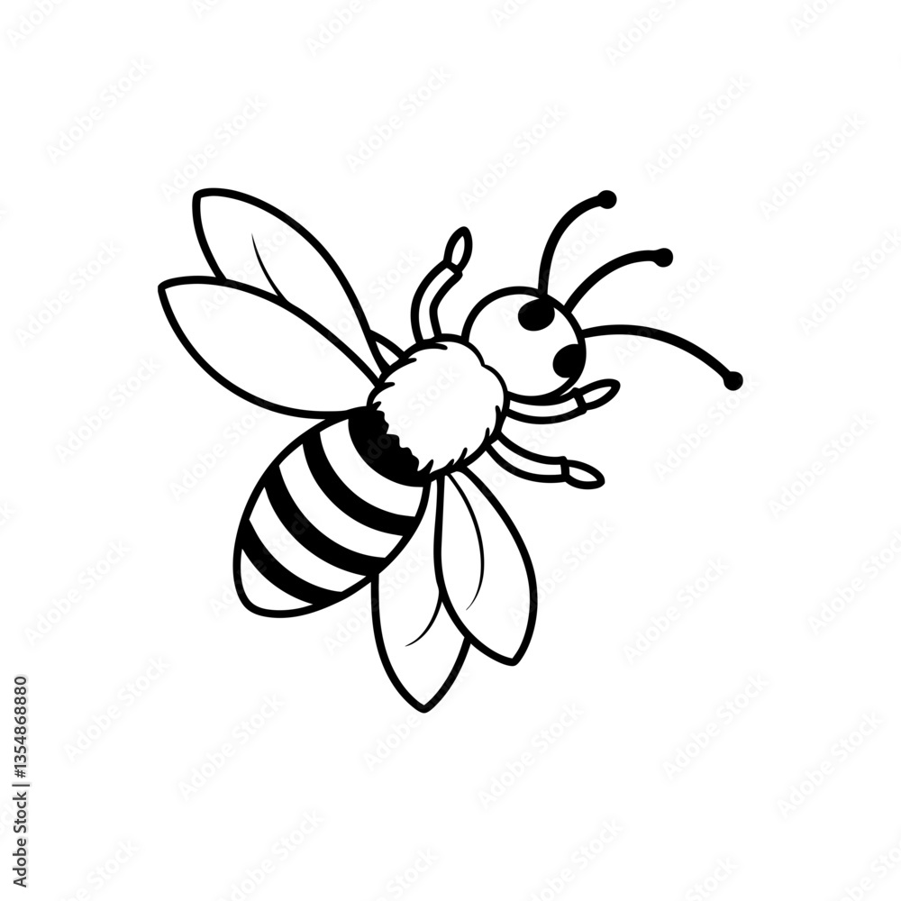 Fototapeta premium A Honeybee collecting nectar silhouette vector illustration