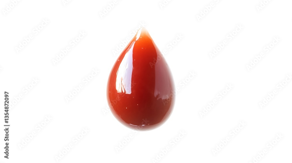 Single ketchup drop, isolated, close up, studio shot Single ketchup drop, isolated, close up, studio shot