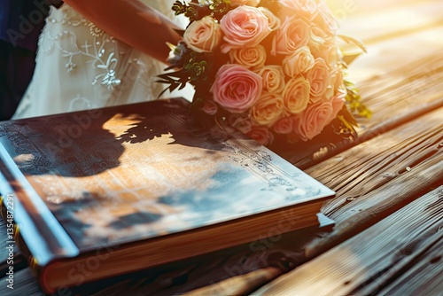 Vibrant Image of Photo Album Wedding Photoalbum with Wooden Cover