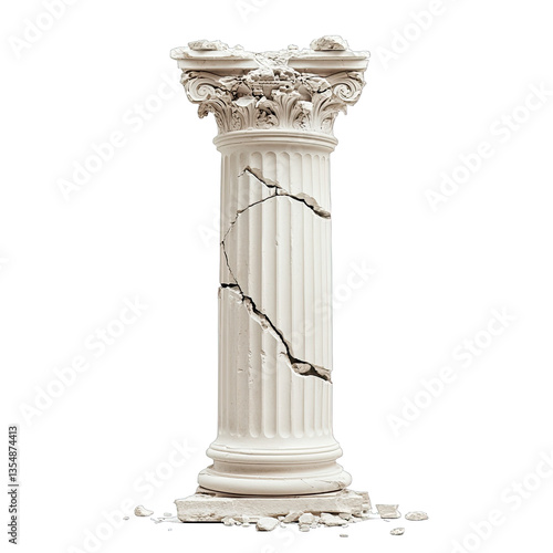 Isolated Broken White Corinthian Column on Black Backdrop, Architecture Antiquity