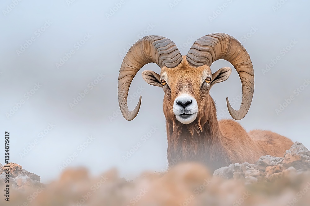 Naklejka premium Majestic Ram in Misty Mountains.