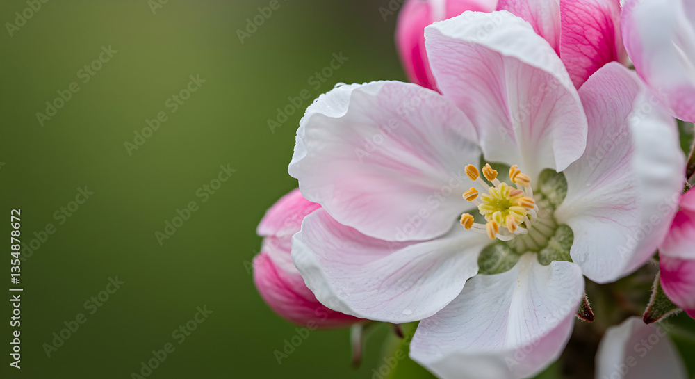 Obraz premium Blooming Apple Flower Close-up with White and Pink Petals