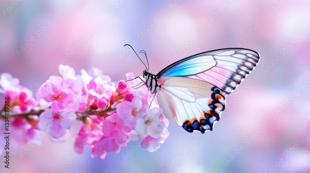 Delicate butterfly on vibrant spring blossoms Delicate butterfly on vibrant spring blossoms