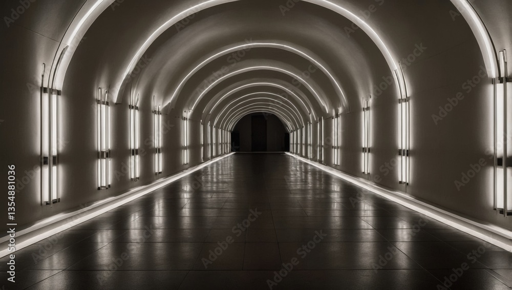 Modern Illuminated Tunnel with Reflective Floor Architecture Design Modern Illuminated Tunnel with Reflective Floor Architecture Design