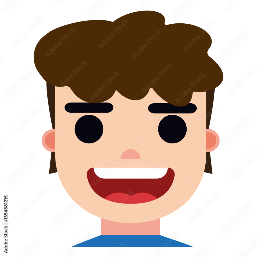 Flat Design Character Brown Hair Guy Easy Design Black T-Shirt Smiling Happy Vector Illustration Kids Comic Character Flat Design Character Brown Hair Guy Easy Design Black T-Shirt Smiling Happy Vector Illustration Kids Comic Character