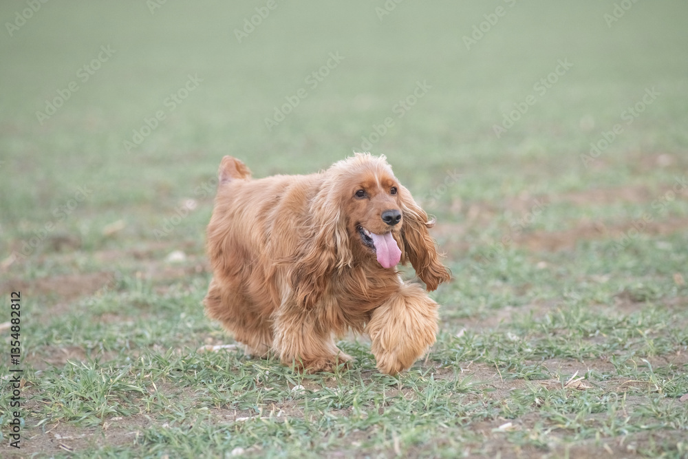 Fototapeta premium Portrait of a beautiful purebred cocker spaniel in a spring city.