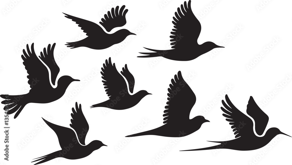 Fototapeta premium Flock flying birds silhouettes
