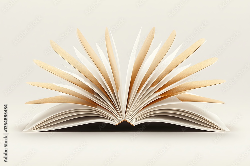 Fototapeta premium Open Book for Pages Fanning, White Background.