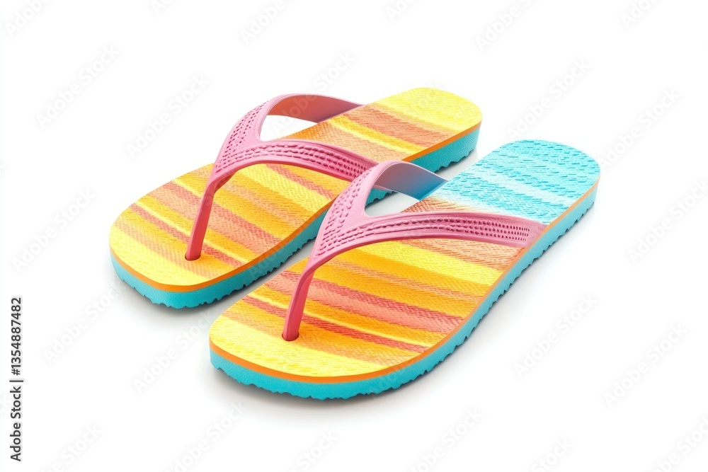 Striped Flip-flops on White Background for Summer Vacation Vibes Striped Flip-flops on White Background for Summer Vacation Vibes