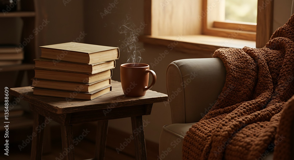A warm and cozy café setting with a steaming cup of coffee, a vintage notebook, and soft fairy lights in the background, evoking a relaxing mood A warm and cozy café setting with a steaming cup of coffee, a vintage notebook, and soft fairy lights in the background, evoking a relaxing mood