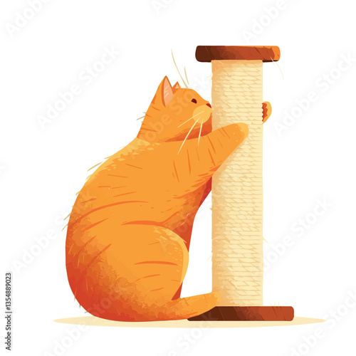 Cat scratching post in vector and illustration with cat