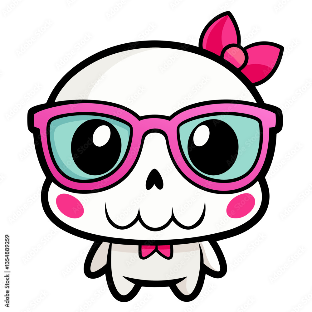 A fun and quirky cartoon skull wearing pink glasses, isolated on a white background.
A fun and quirky cartoon skull wearing pink glasses, isolated on a white background.