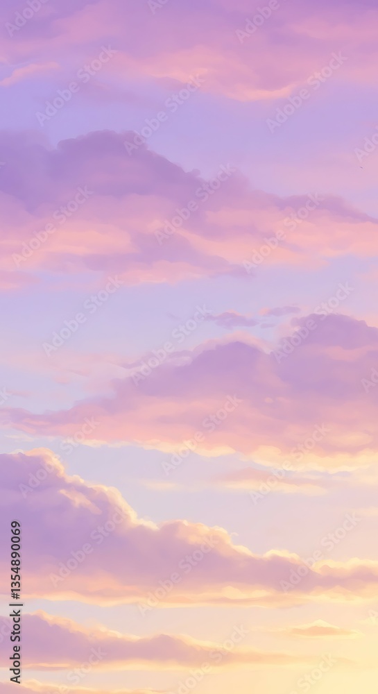 Fototapeta premium Beautiful pastel sunset sky with soft clouds in shades of pink, purple, and orange, creating a serene and dreamy atmosphere, perfect for backgrounds and artistic inspiration.