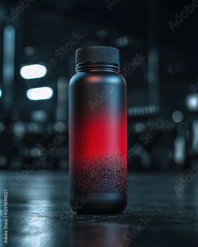 Sleek Water Bottle on Dark Background with Gradient Red Design