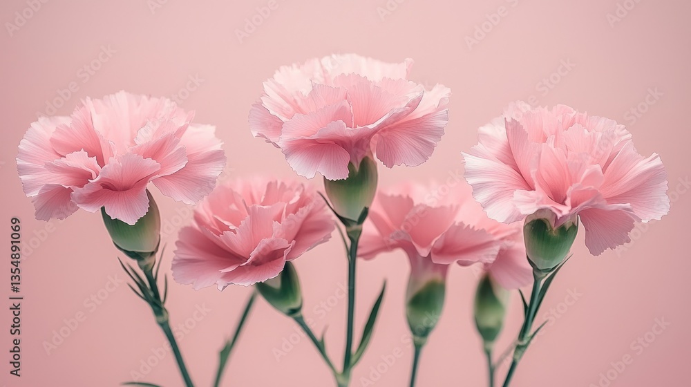 Pink carnations bouquet, pastel background, floral design, greeting card Pink carnations bouquet, pastel background, floral design, greeting card