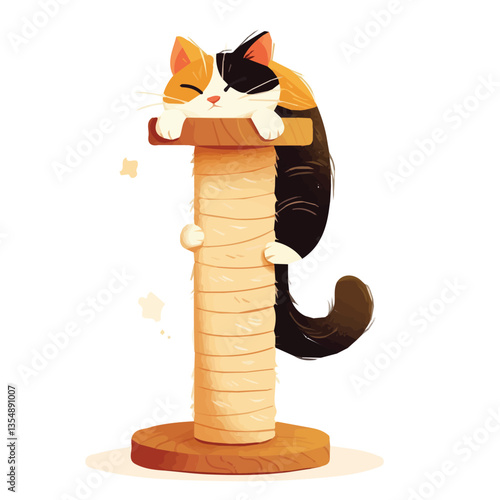 Cat scratching post in vector and illustration with cat