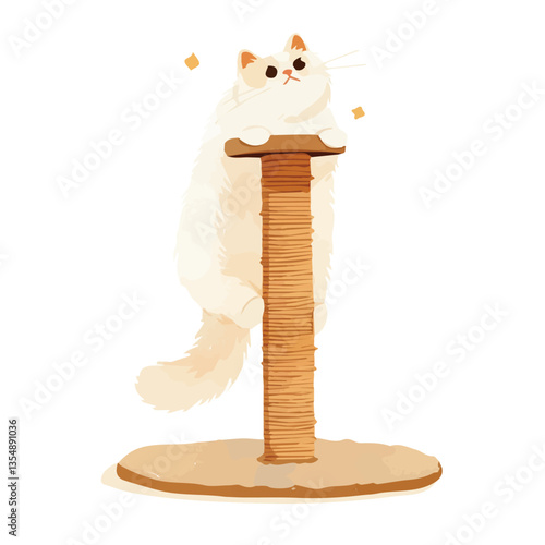 Cat scratching post in vector and illustration with cat