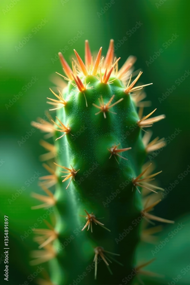 Prickly yet delicate cactus stem on lush green foliage, botanical, texture, nature Prickly yet delicate cactus stem on lush green foliage, botanical, texture, nature
