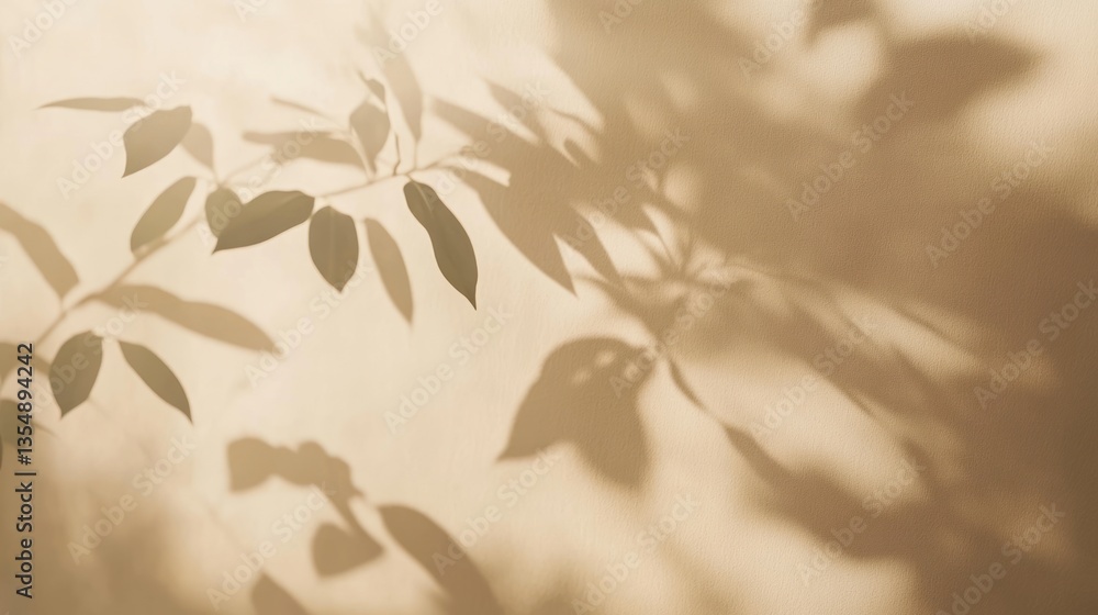 Fototapeta premium Shadows of leaves and branches are cast on a wall