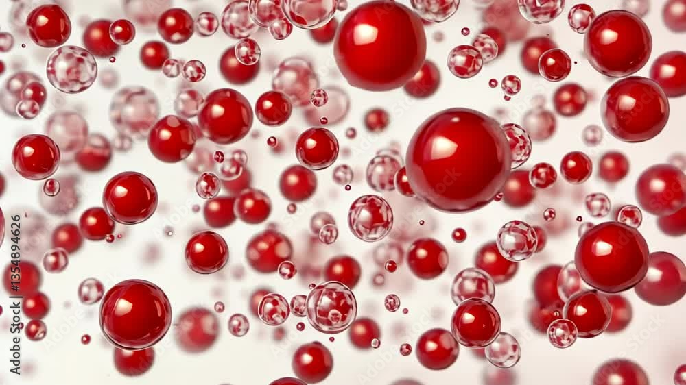 Red bubbles floating in clear liquid create an enchanting display of movement and color in an abstract setting Red bubbles floating in clear liquid create an enchanting display of movement and color in an abstract setting