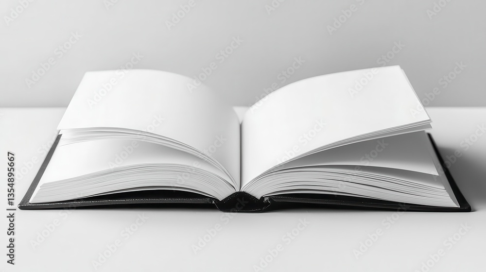 Stylish notebook with a smooth cover lying open, inviting creativity against a plain white backdrop. Stylish notebook with a smooth cover lying open, inviting creativity against a plain white backdrop.