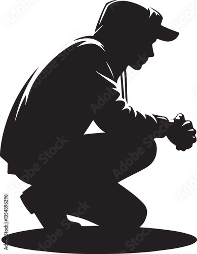 Crouching protester illustration,