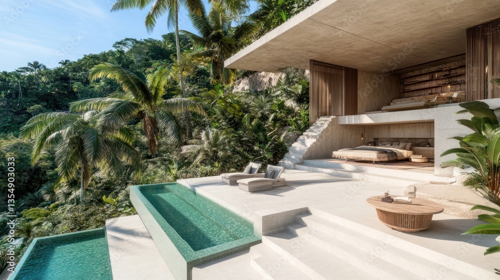 Fototapeta premium Modern luxury villa with a swimming pool surrounded by nature