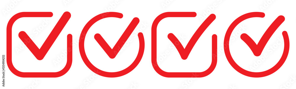 Check mark vector icon set. correct or right tick mark sign. Red checkmark for checklist. accept and ok checkbox button pictogram. Check mark set icon. Simple web buttons. Checkmarks and confirm. Check mark vector icon set. correct or right tick mark sign. Red checkmark for checklist. accept and ok checkbox button pictogram. Check mark set icon. Simple web buttons. Checkmarks and confirm.