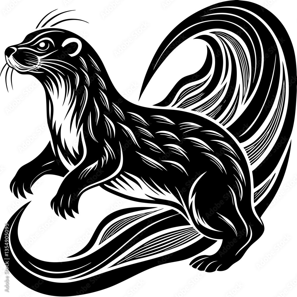 Fototapeta premium Playful Otter Silhouette with Fluid Curved Lines and Whimsical Charm