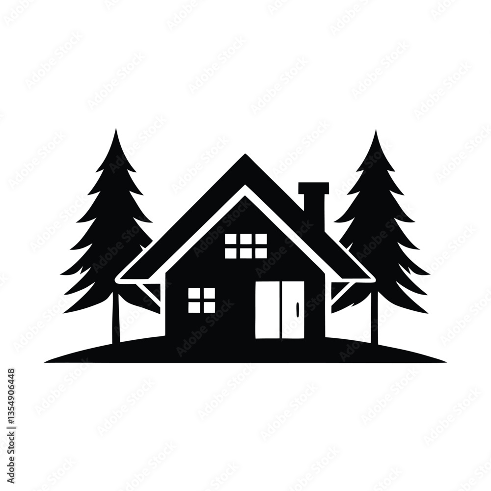 Fototapeta premium Silhouette logo of a house with trees designed for a real estate company