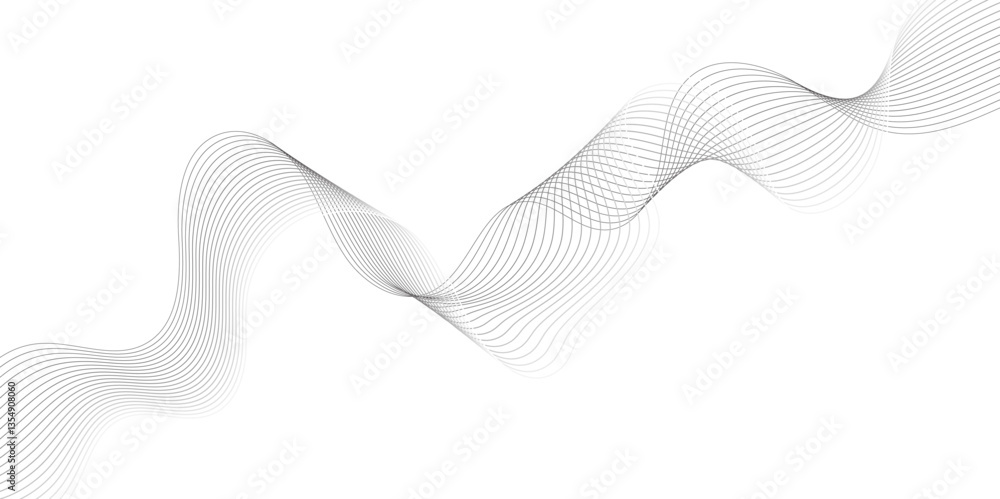 Fototapeta premium Abstract grey, white smooth element swoosh speed wave modern stream background. Wave with lines created using blend tool. Abstract frequency sound wave lines and twisted curve lines background. 