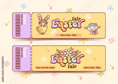 Colorful Easter Fair Ticket with Cute Mascots