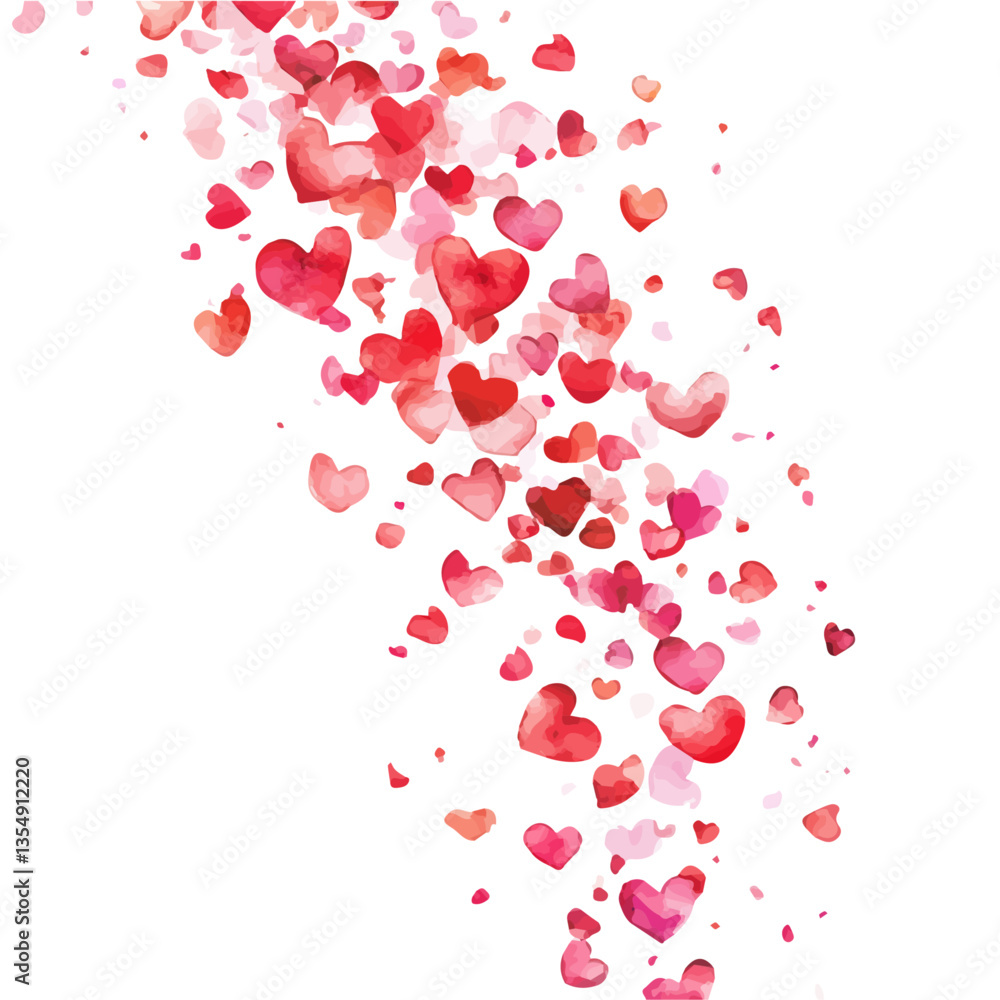 watercolor of Heart-shaped Confetti In The Air, isolated on a white background. watercolor of Heart-shaped Confetti In The Air, isolated on a white background.