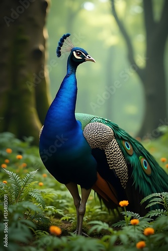 Wallpaper Mural A beautiful peacock displaying its vibrant image Torontodigital.ca