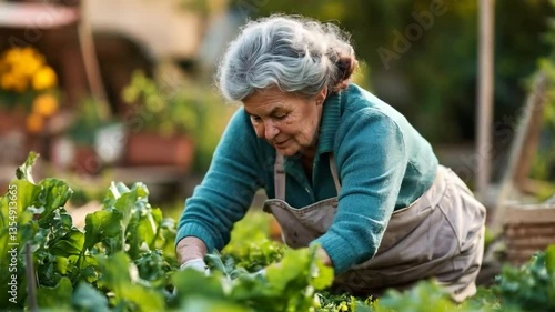 Wallpaper Mural Senior woman gardening organic vegetables in backyard garden healthy lifestyle retirement activity outdoor hobby Torontodigital.ca