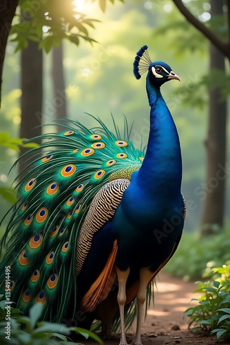 Wallpaper Mural A beautiful peacock displaying its vibrant image Torontodigital.ca