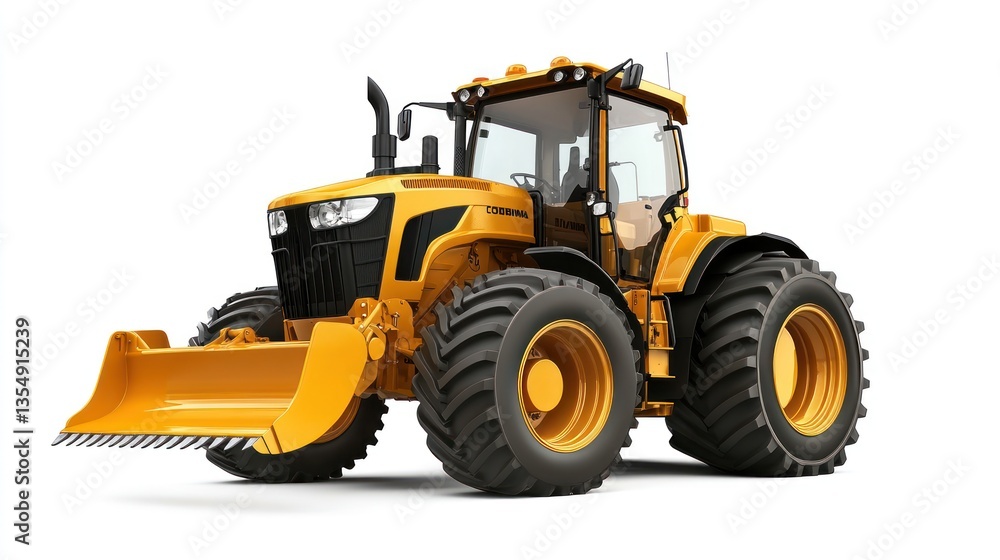 Fototapeta premium Yellow tractor with large tires and front blade